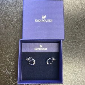 Swarovski mini hoop earrings; blue